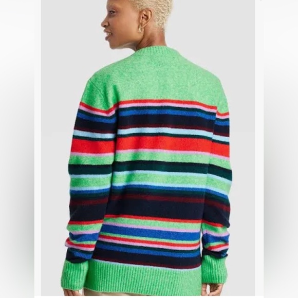 Houston White Adult Crewneck Pullover Sweater Green Stripe Large - Picture 2 of 11